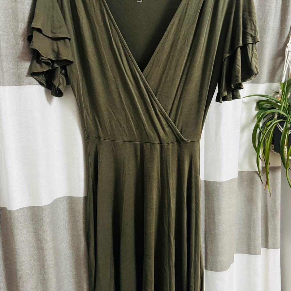 Elegant Olive Green Wrap Dress